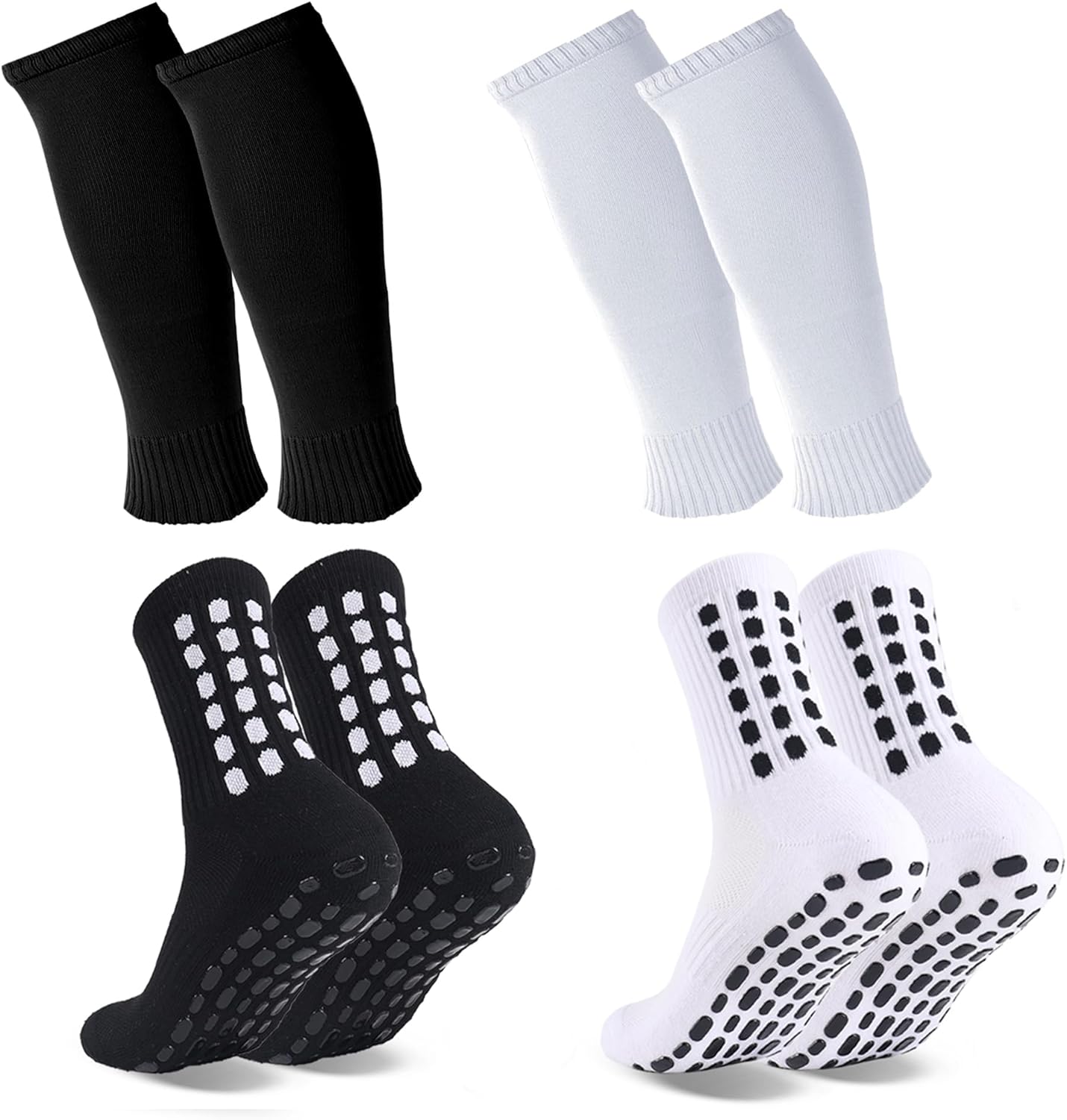 2 Set Grip Soccer Socks and Shin Guard Sleeves Non Slip Soccer Sleeve Socks for Men Women