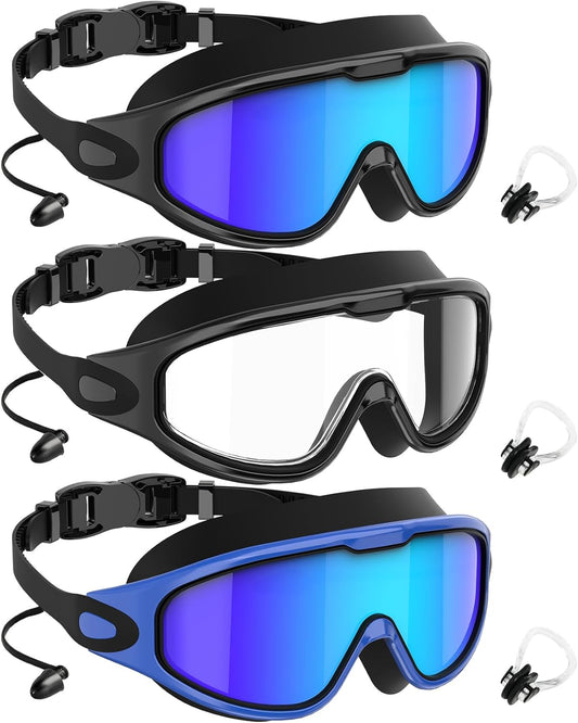 NSSIW Goggles Swimming Adult Swim-Goggles: Wide View with UV400 Protection Anti Fog No Leak for Men and Women 3 Pack