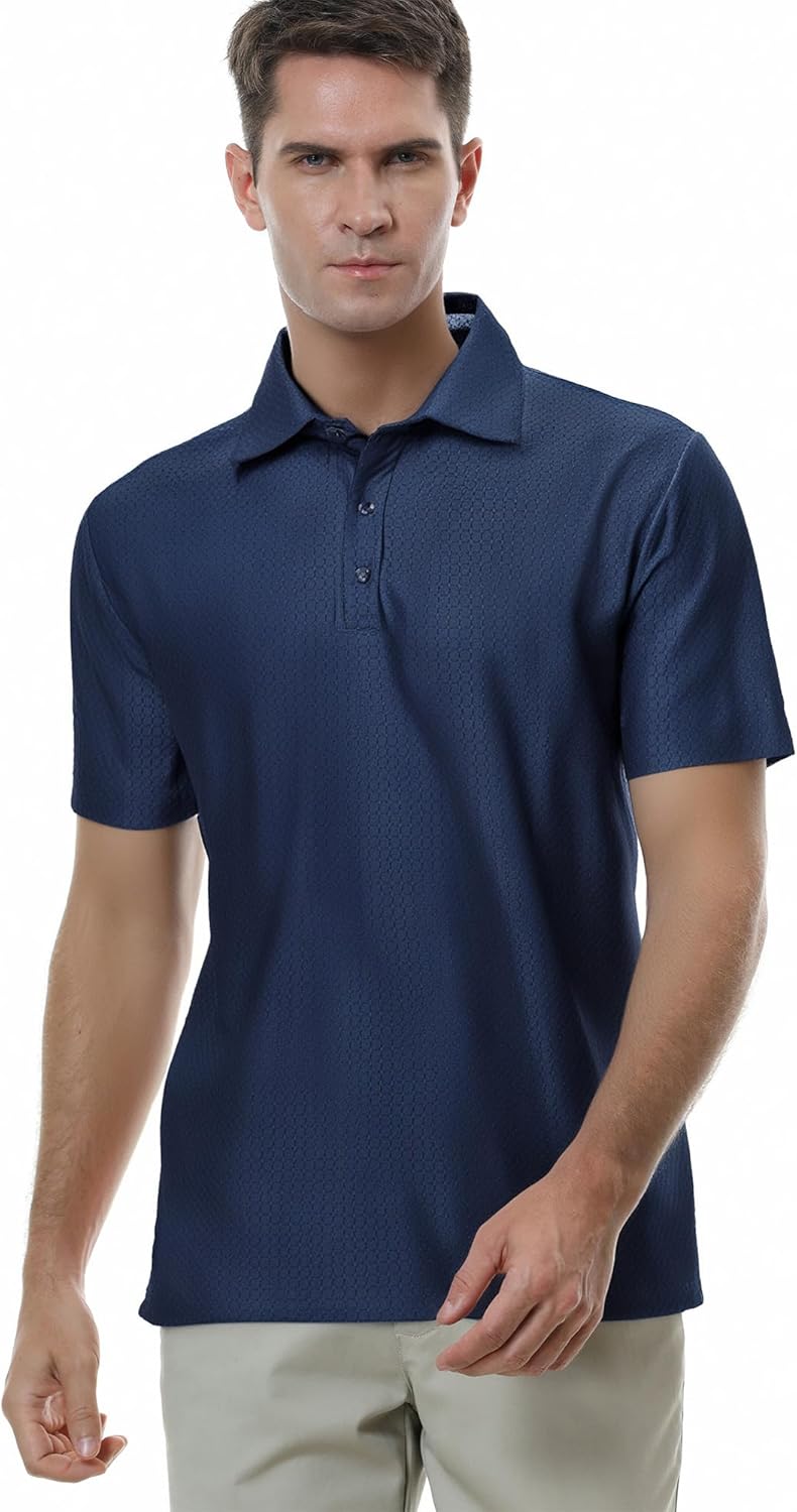 WARHORSEE Golf Polo Shirts for Men Short Sleeve Wrinkle Free 4 Way Stretch Moisture Wicking Performance Collared Tshirts