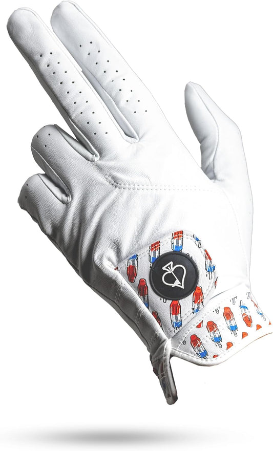 Pins & Aces - Rocket Pop Golf Glove Design - Premium AAA Cabretta Leather, Long-Lasting Durable Tour Glove for Men or Women - Premium Leather Golf Glove Left & Right Hand