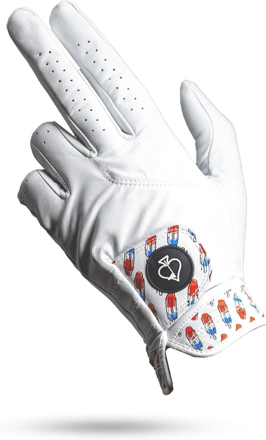 Pins & Aces - Rocket Pop Golf Glove Design - Premium AAA Cabretta Leather, Long-Lasting Durable Tour Glove for Men or Women - Premium Leather Golf Glove Left & Right Hand