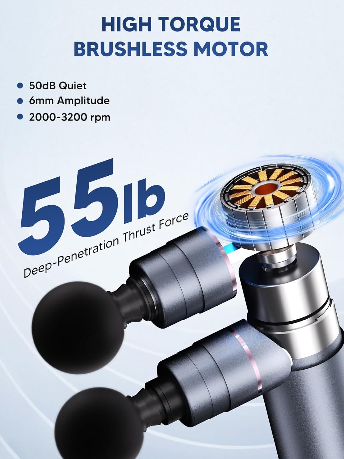 arboleaf Massage Gun Deep Tissue with Double Heads, Full-Metal Electric Portable Handheld Massager for Back, Shoulder, Sore Muscles, Pain Relief, 5 Modes, Seamless Speed Control