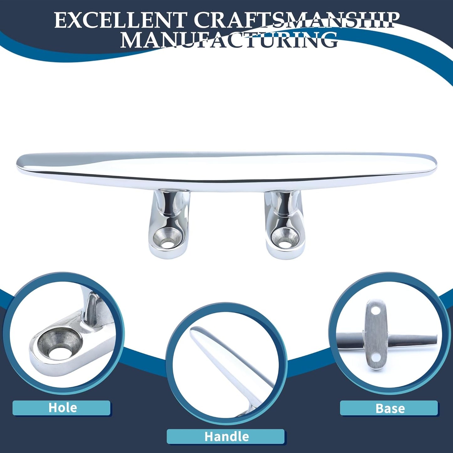 SHENGHUISS Boat Cleat 316 Stainless Steel Open Base Boat Dock Cleats Flat Top Mooring Cleat for Boat, Deck, Dock, Hook (4"/5"/6"/8"/10"/12")