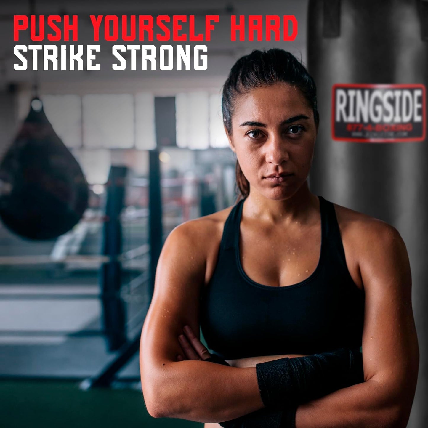 Ringside 100-Pound Muay Thai Heavy Bag, Sturdy Powerhide Punching Bag for Boxing, MMA, Muay Thai, and Kickboxing Training and Workout, Includes Chain and Swivel, Black, 72" H x 13" Dia.