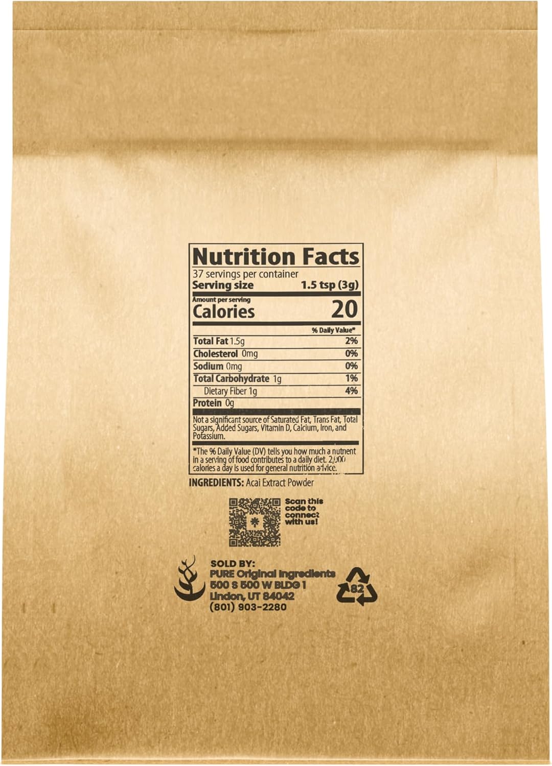 PURE ORIGINAL INGREDIENTS Acai Berry Powder, 4 oz, Superfood, Vegan, Non-GMO, Gluten Free