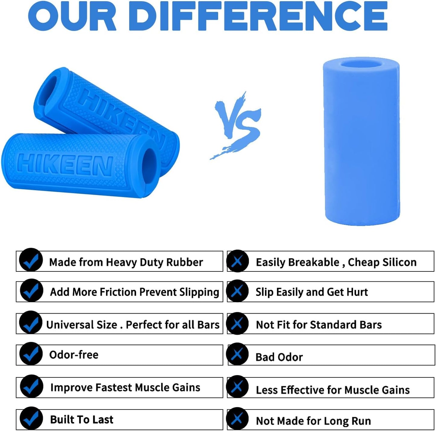 Hikeen Thick Bar Dumbbell Grips,Non Slip Hard Rubber Barbell Grips,Grips for Weight Lifting, Muscle Building-1.77", 2", 2.25" & 2.75" Outer Diameter