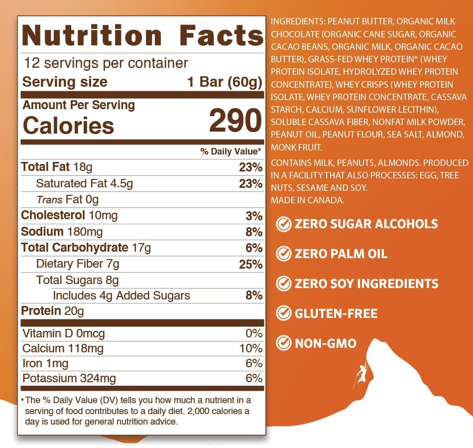 BARS - Chocolate Peanut Butter Crunch - Natural - Grass-Fed Whey - 20G Protein - Non-GMO - Gluten Free (12 Bars)