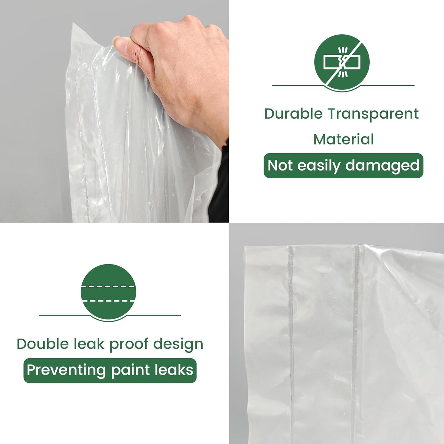 VOOMEY Paint Bucket Liner, 18-Inch Plastic Paint Bucket Liner Bag, 5pcs,Reinforced Bottom, Large Capacity Liner with Elastic Opening