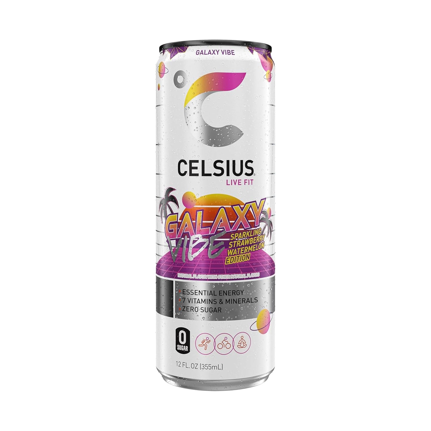 CELSIUS GALAXY VIBE Sparkling Strawberry Watermelon, Sugar Free Energy Drink, 12 Fl Oz (Pack of 12)