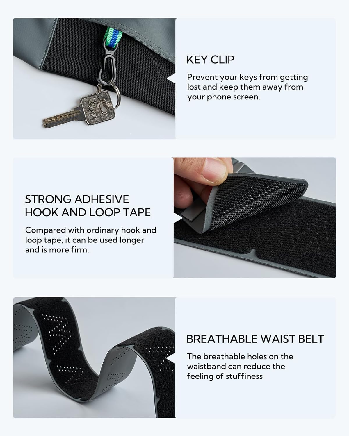 WATERFLY Running Belt Fanny Pack: Slim Waist Bag for Men Women, Workout Fitness Phone Holder for Exercise Marathon Jogging-Grey