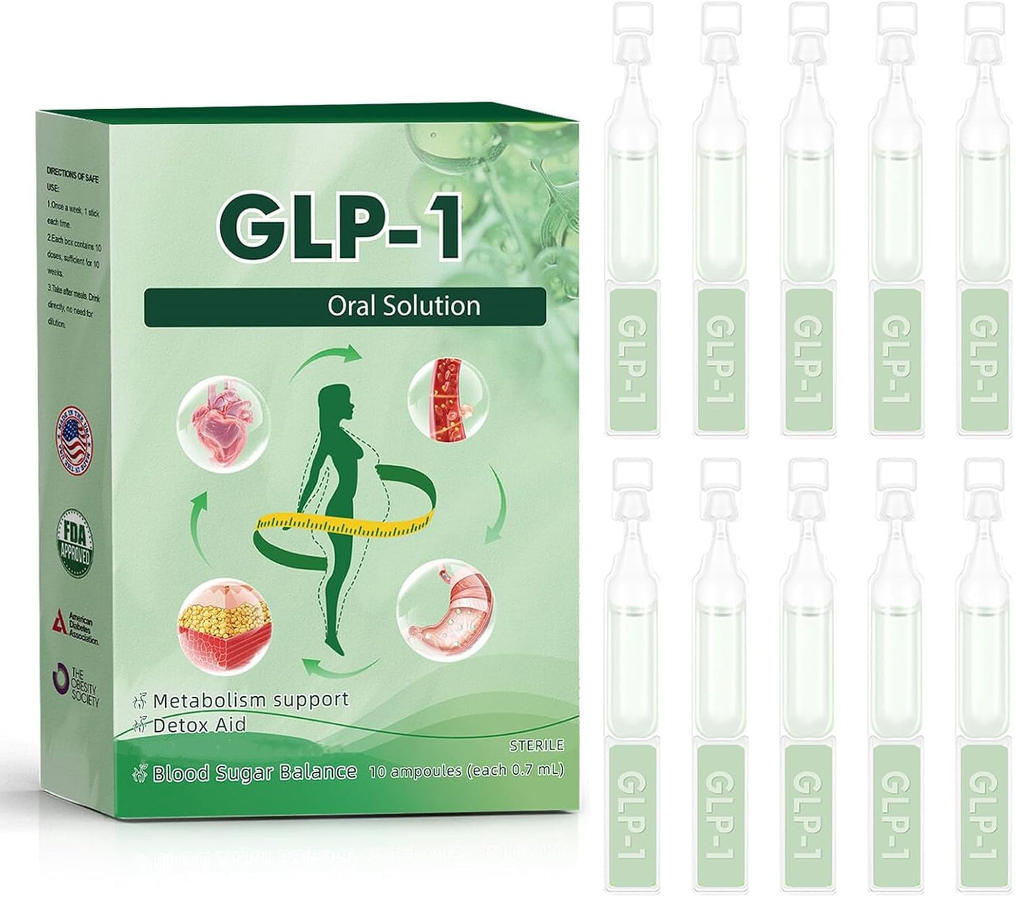 New GLP-1 Supplement Oral Solution, Advanced Diet Drops for Women and Men - Fast and Easy to Use (10 Packs - 1 Box)