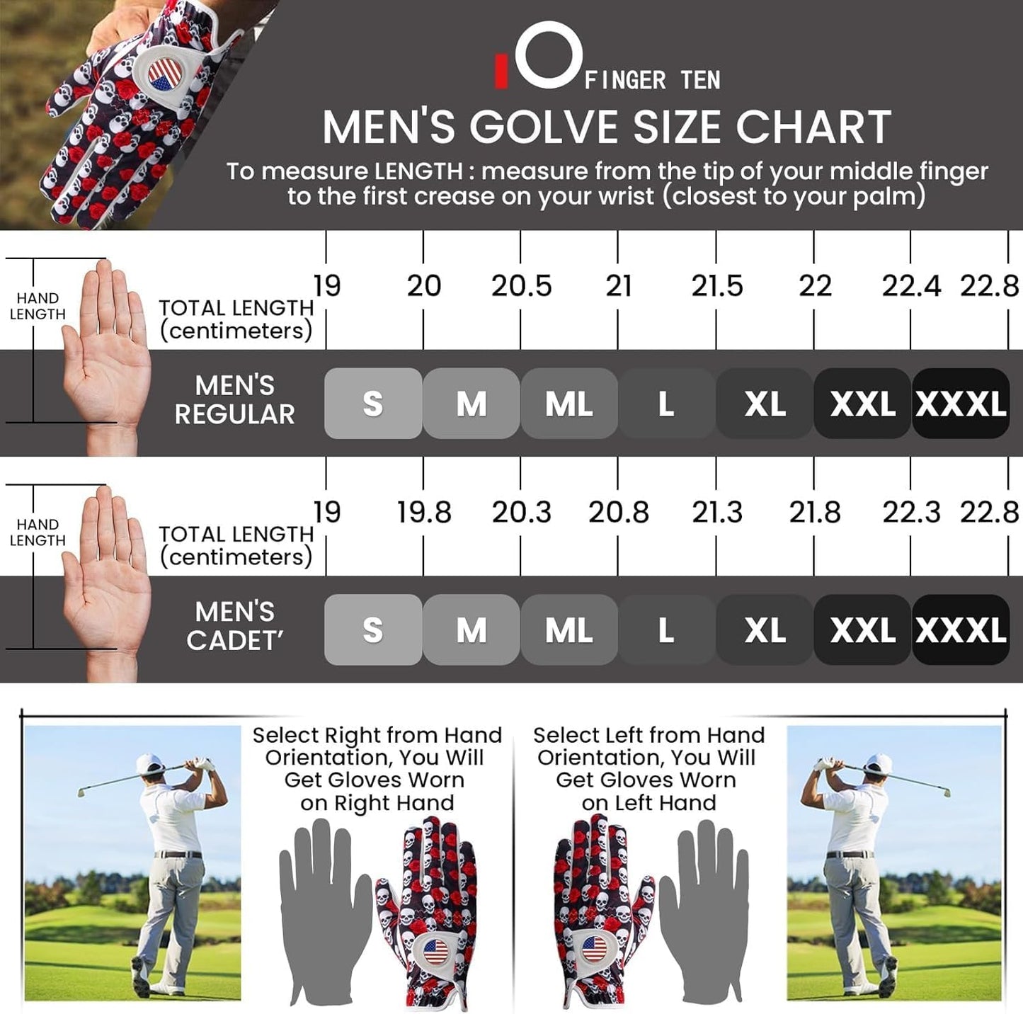 FINGER TEN Golf Gloves Men Right Handed Golfer Left Hand with Ball Marker 2 Pack Leather Breathable Comfortable Weathersof Grip Size Small Medium ML Large XL
