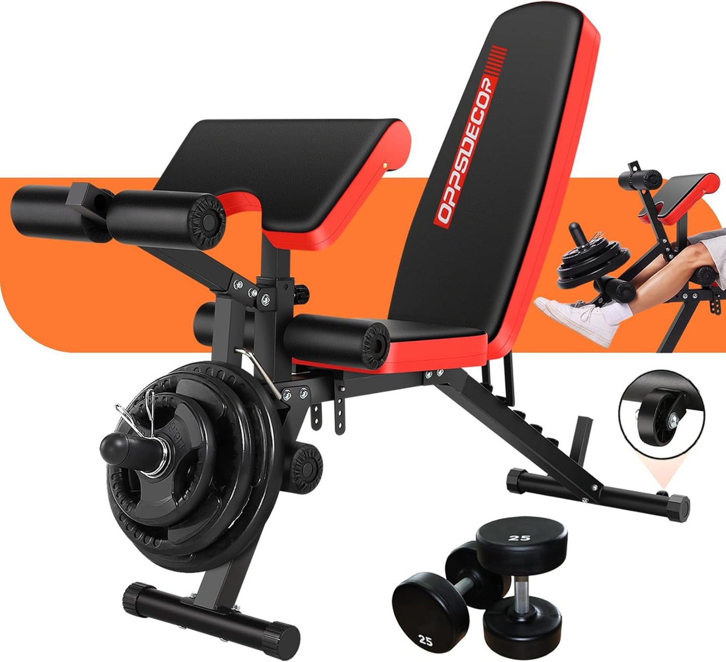 OPPSDECOR Adjustable Weight Bench with Leg Extension, Leg Curl - 800 LBS Heavy Duty Workout Bench for Home Gym - Preacher Curl, Flat, Incline, Decline Sit Up - Full Body Workout