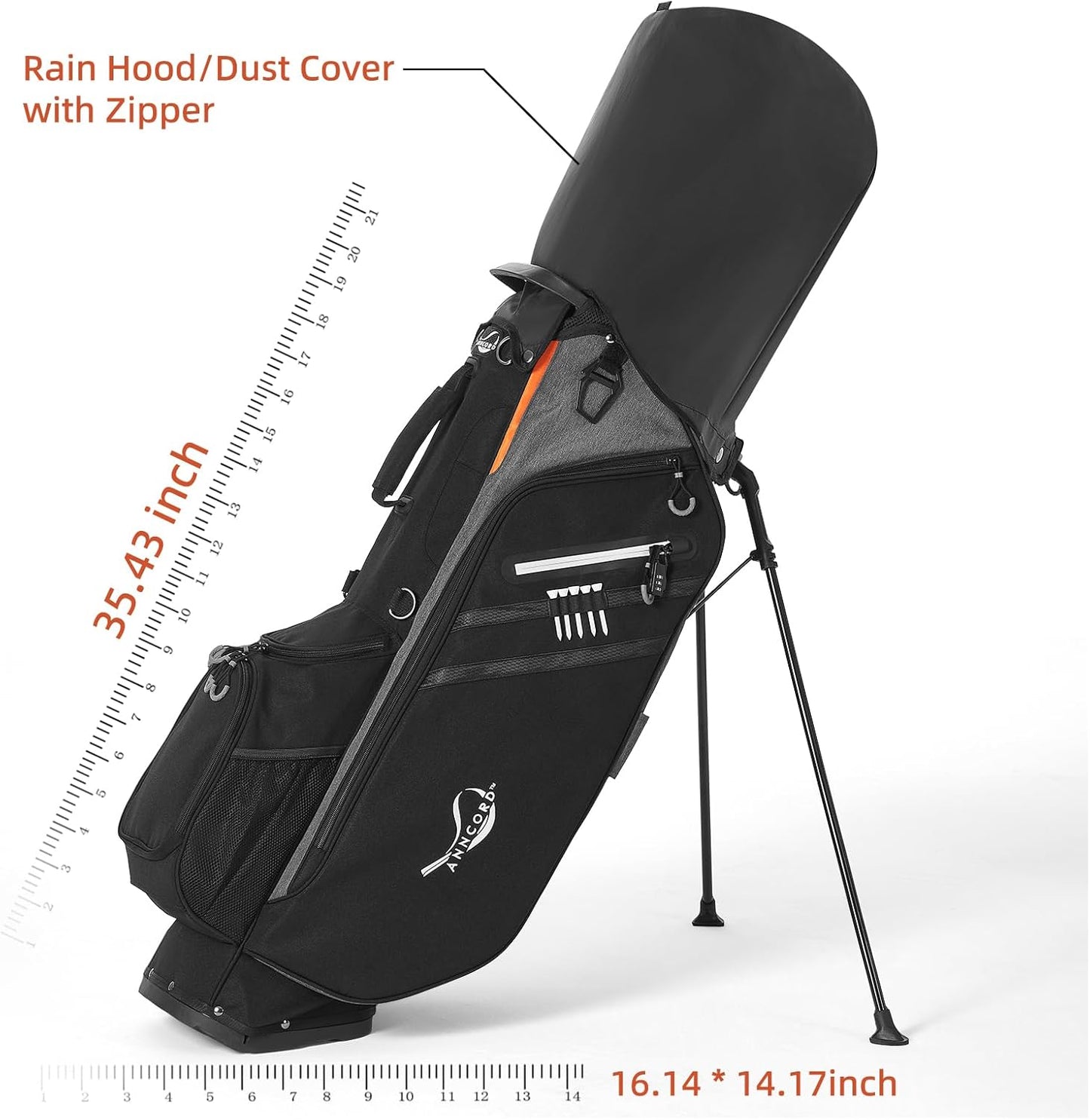 Golf Stand Bag 14 Way Top Dividers Full-Length with Stand, 7 Pockets, Lightweight Golf Bag for Men, Dual Strap, Rain Hood, Portable Golf Club Bag for Men Women