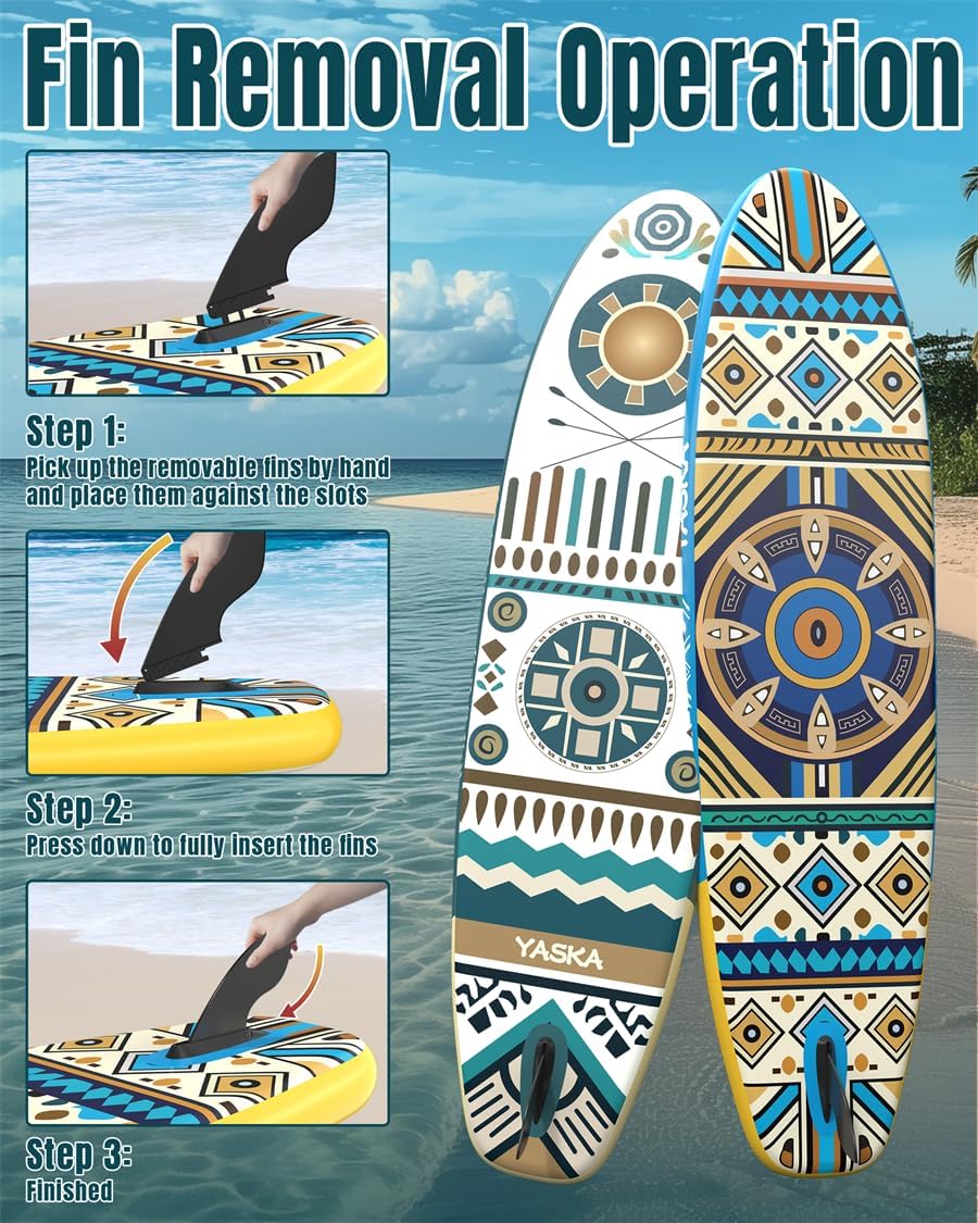 YASKA Inflatable Stand Up Paddle Board - 11ft Extra Wide Paddleboard with Premium SUP Board Accessories,Camera Mount,Non-Slip EVA Deck,5 Handles,Youth/Adult