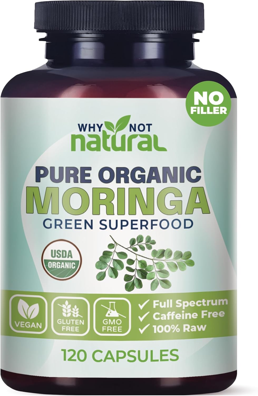 Why Not Natural Organic Moringa Capsules - Green superfood Powder Supplement Pills - Maringa