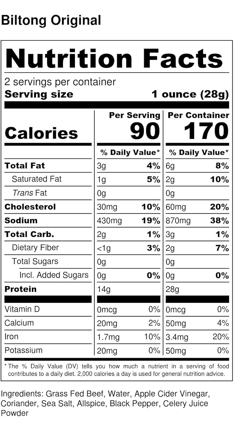 New Brooklyn Biltong - Air Dried Grass Fed Beef Snack, South African Beef Jerky - Whole30 Approved, Paleo, Keto, Gluten Free, Sugar Free, Made in USA - 2 oz (Original))