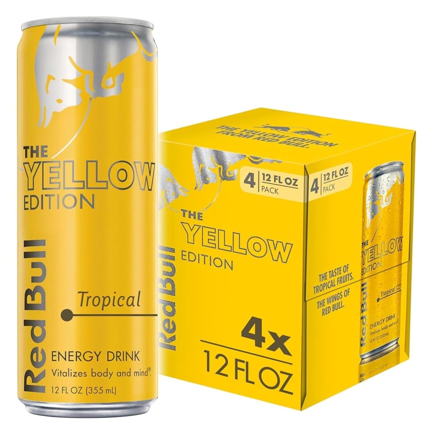 Red Bull Yellow Edition Energy Drink, Tropical, with 114mg Caffeine plus Taurine & B Vitamins, 12 Fl Oz, Pack of 4 Cans