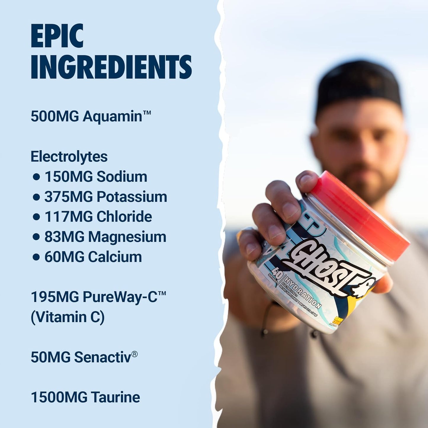 GHOST Hydration, Lemon Crush, 40 Serv, Electrolyte Powder - Drink Mix Supplement with Magnesium, Potassium, Calcium, Vitamin C & Taurine for Energy & Endurance - Vegan, Free of Soy, Sugar & Gluten