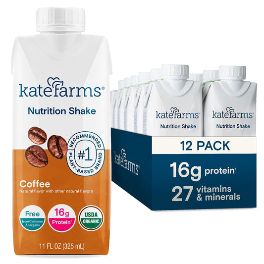 KATE FARMS Organic Nutrition Shake, Coffee, 16g protein, 27 Vitamins and Minerals, Protein Meal Replacement Drink, Protein Shake, 11 oz (12 Pack)