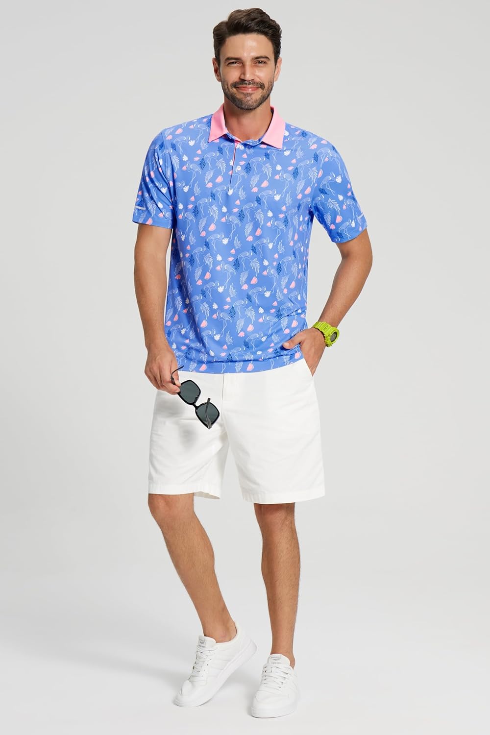 Golf Shirts for Men - Moisture Wicking Short Sleeve Performance Sport Casual Striped Collared Mens Polo Shirt