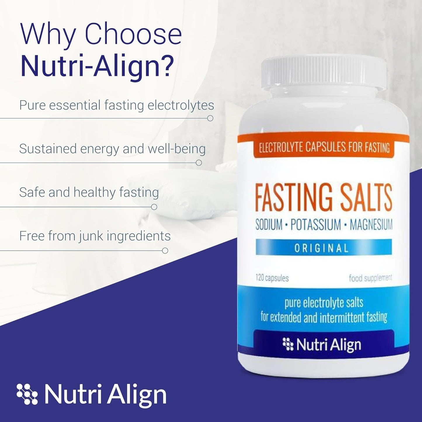 Nutri-Align Fasting Salts Fasting Electrolytes, 120 Capsules | Pure Electrolyte Capsules for Fasting - Intermittent & Extended Fasting | Sodium Potassium Magnesium Electrolytes | Sugar & Filler Free
