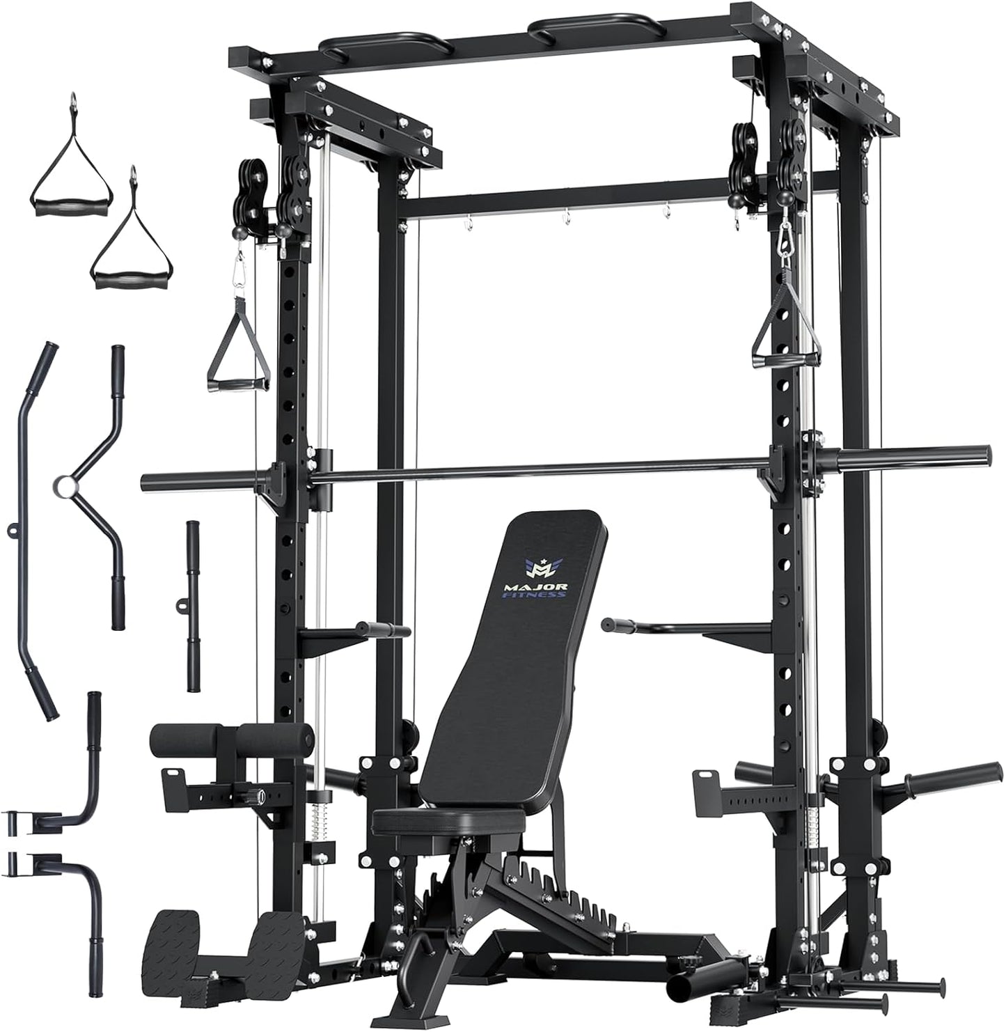 Major Fitness Drone3 Smith△ Machine – All-in-One Home Gym Squat Rack with Weight Bar, Cable Crossover Machine – Heavy-Duty Fitness Equipment for Strength Training and Full-Body Workouts