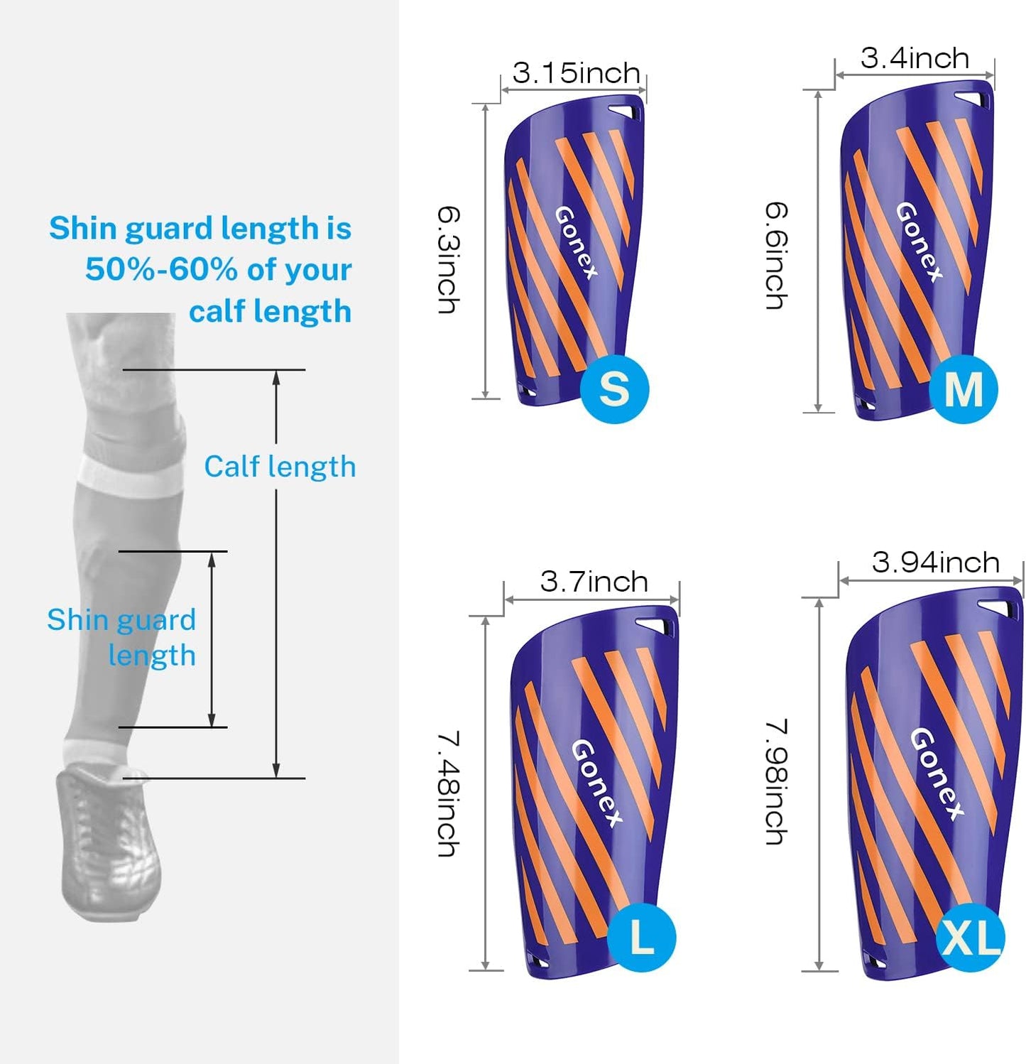 Gonex Soccer Shin Guards for Kids Adult, Youth Boys Girls Shin Guards Slip in Soccer Shin Pad Sleeves Canilleras for Football Games, EVA Cushion Protection Reduce Shocks & Injuries