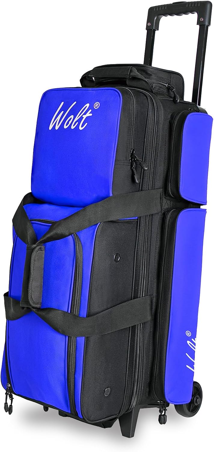 WOLT 3 Ball Bowling Bags with Wheels,Bowling Ball Bag 3 Ball Roller with Separate Shoe Compartment and Accessory Pocket, Retractable Handle Extends to 38’’