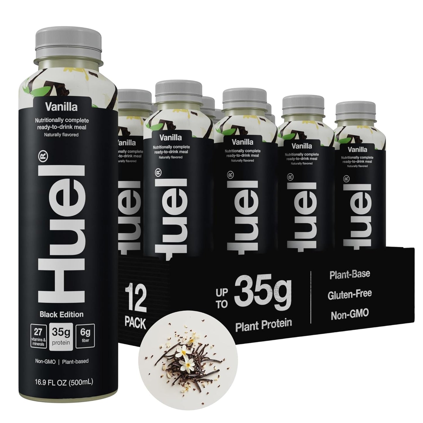 Huel Black Edition Ready-to-Drink | Vanilla Meal Replacement Shake | 35g High Protein Drink | 27 Vitamins & Minerals, Vegan, Gluten Free | Plant Based | High Fiber, Low Sugar | 16.9 Fl Oz, 12 Pack