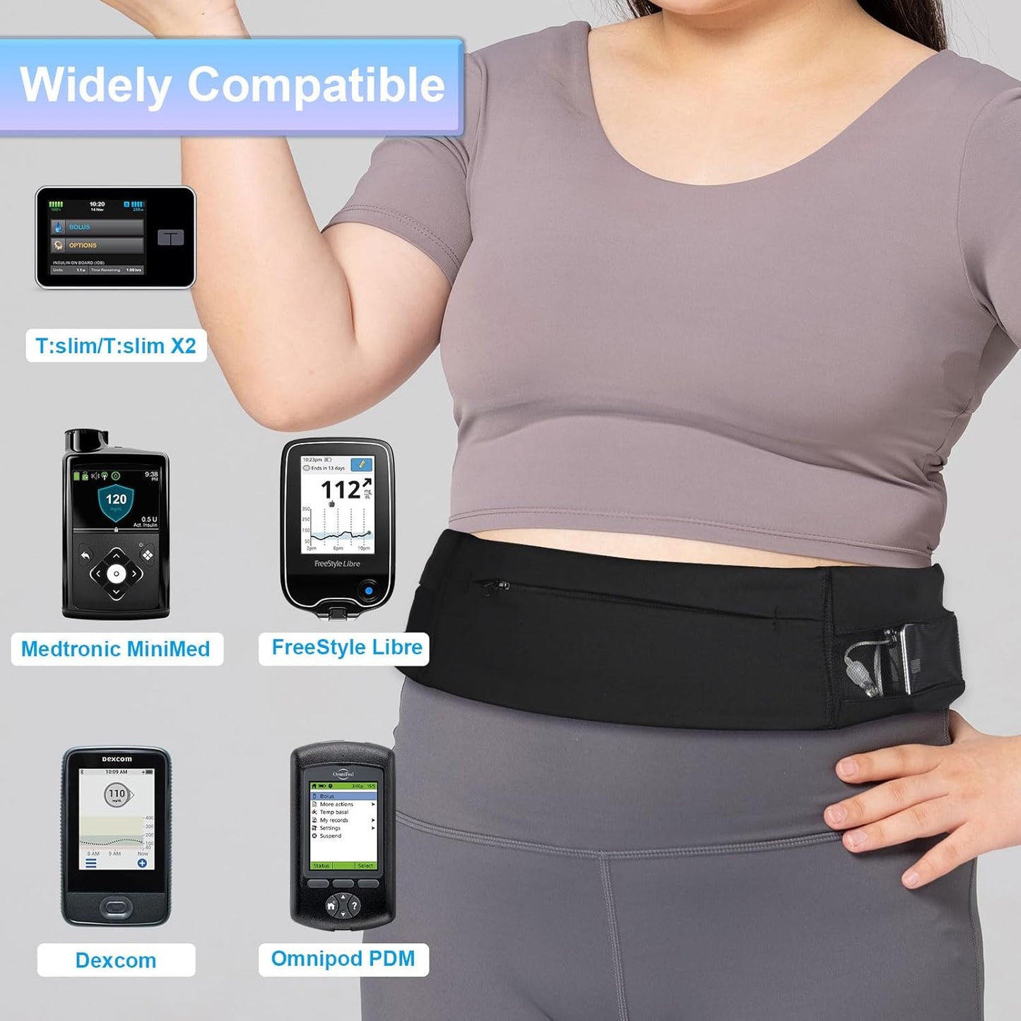Diabetic Pump Belt Holder, Diabetes Insulin Pump Belt with Cuttable Size, Diabete Waist Running Belt for Men & Women (L:32"-48")