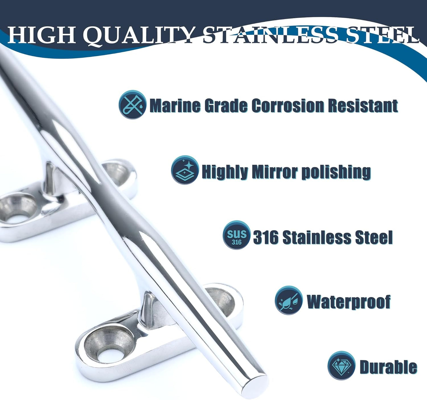 SHENGHUISS Boat Cleat 316 Stainless Steel Open Base Boat Dock Cleats（4"/5"/6"/8"/10"/12"） Silver/Gold for Boat, Dock, Kayaks, Nautical Decor ect