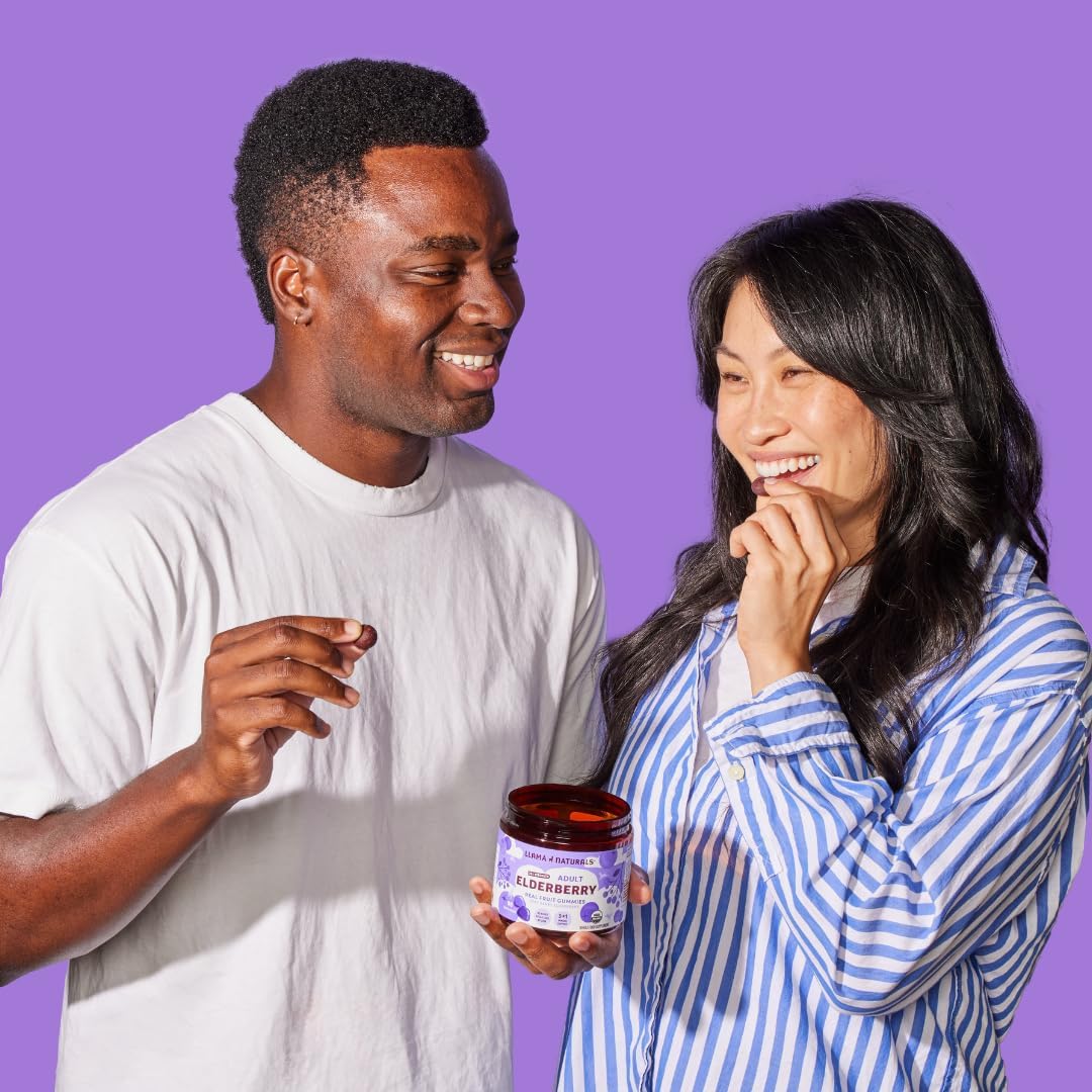 Llama Naturals Elderberry Gummies for Adults, Vegan, Organic Immune Support Supplement with Vitamin C and Zinc, Real Fruit Gummy Vitamins for Immunity, Chewable, No Added Sugar Cane, 90 Ct