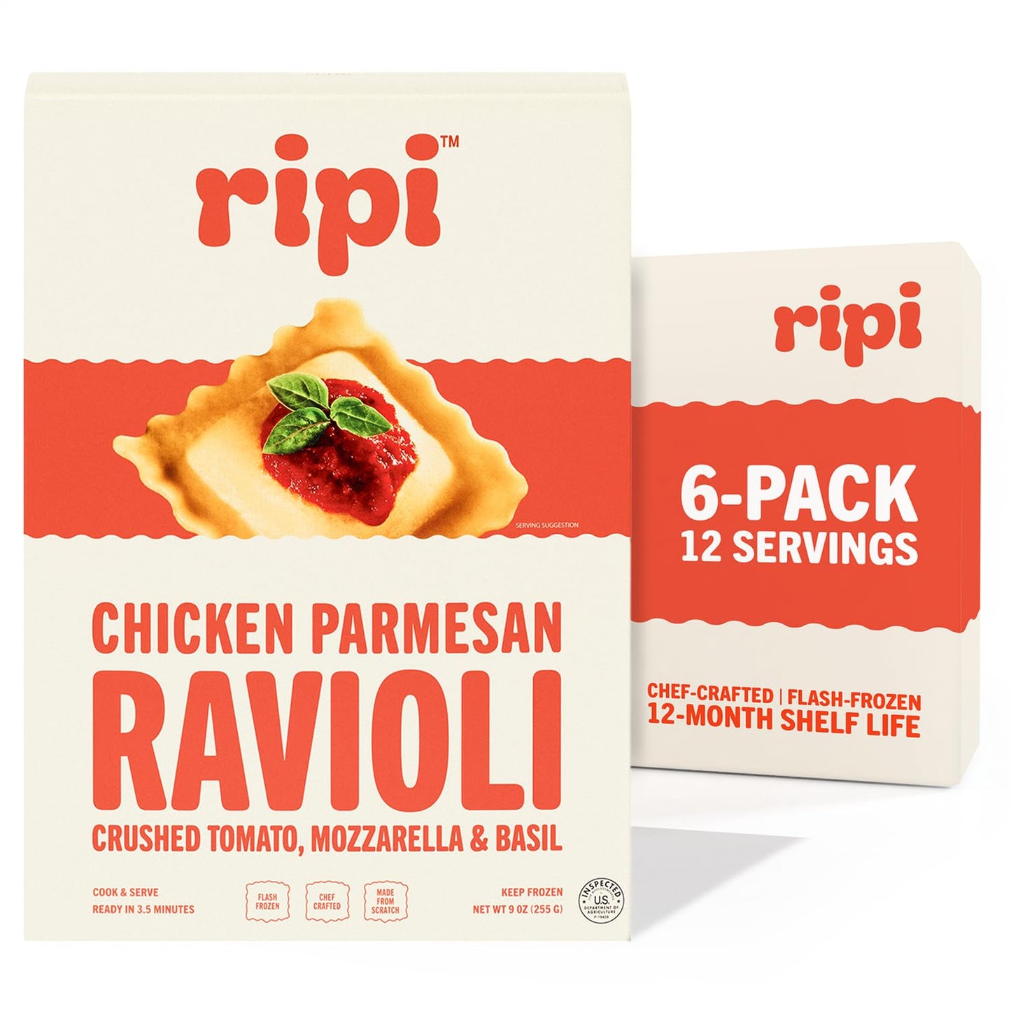 Ripi Chicken Parmesan Ravioli - Crushed Tomatoes, Mozzarella & Basil - Frozen Pasta Meal - Ready in Under 5 Minutes, 9oz packs (6 Pack, Chicken Parmesan)