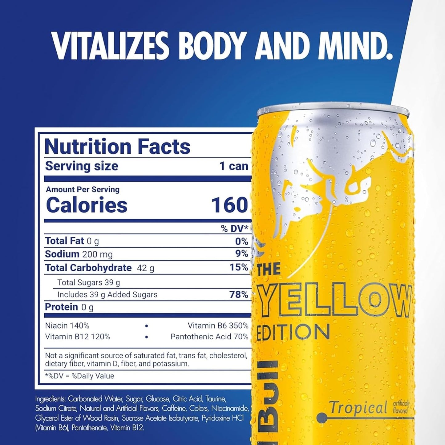 Red Bull Yellow Edition Energy Drink, Tropical, with 114mg Caffeine plus Taurine & B Vitamins, 12 Fl Oz, Pack of 4 Cans