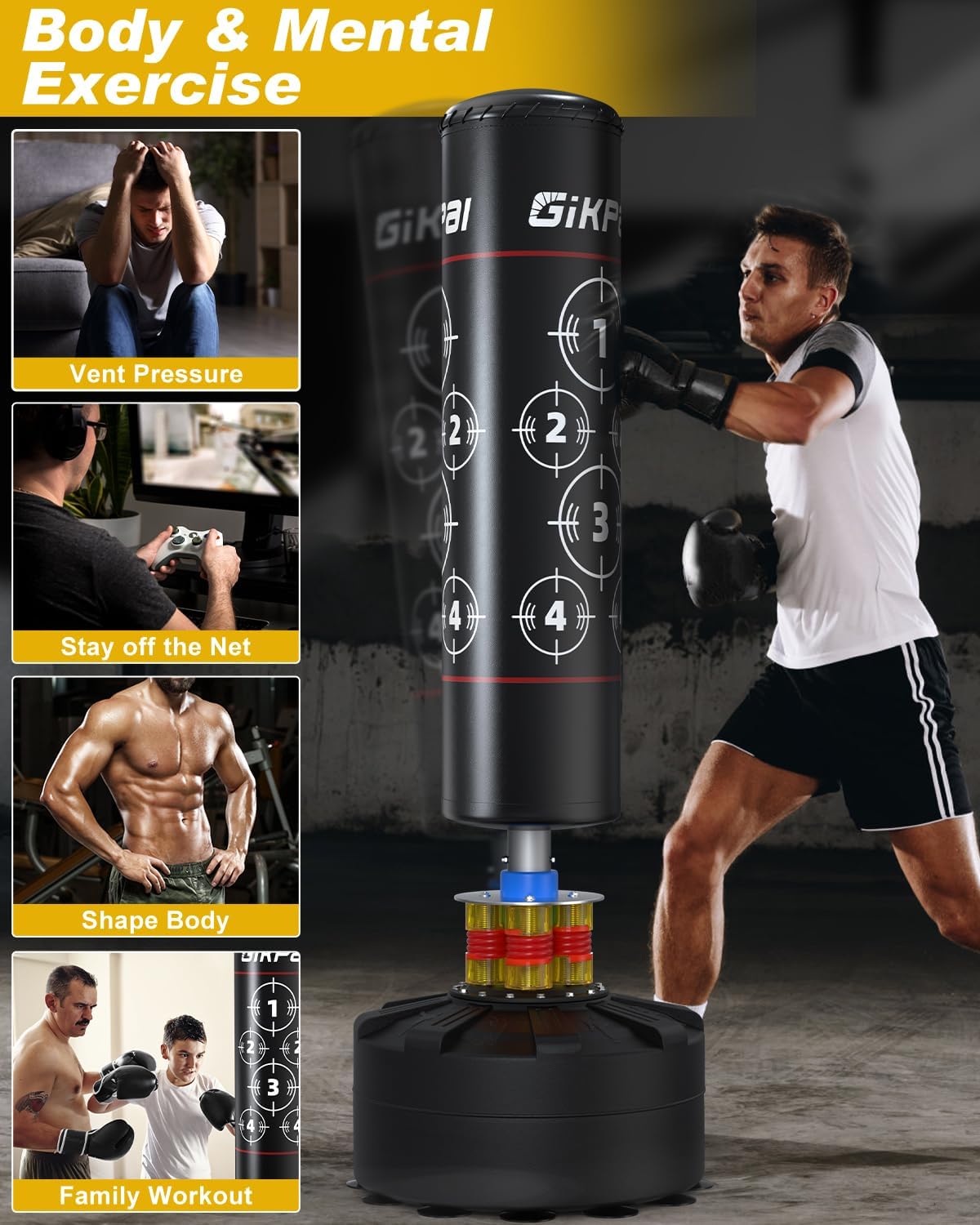GIKPAL Freestanding Punching Bag with Boxing Gloves, Heavy Boxing Bag with Stand for Adult, Kickboxing Bag for MMA Martial Arts Boxing Traning