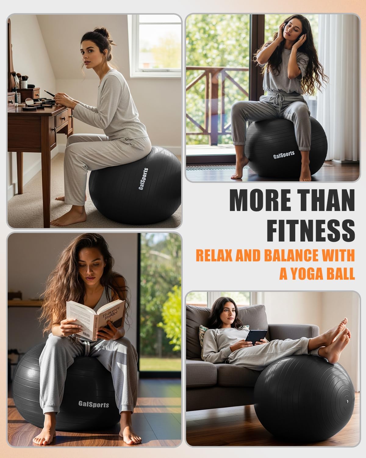 GalSports Anti-Burst Slip Resistant Stability Ball - Swiss Ball for Home Gym & Physical Therapy