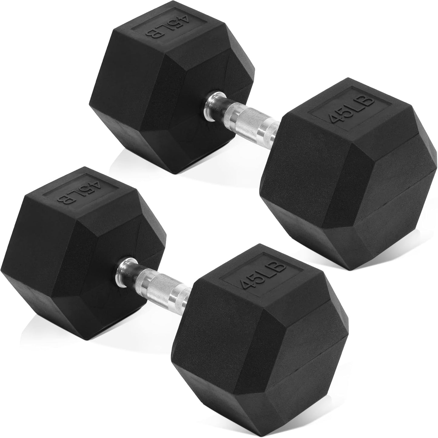Rubber Encased Hex Dumbbell, Hand Weights with Anti-Slip Cast Iron Grip for Exercise & Fitness, Weights Dumbbells Set of 2 for Strength Training, 5-50 LBS Pair