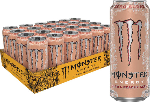 Monster Energy Ultra Peachy Keen, Sugar Free Energy Drink, 16oz (Pack of 24)