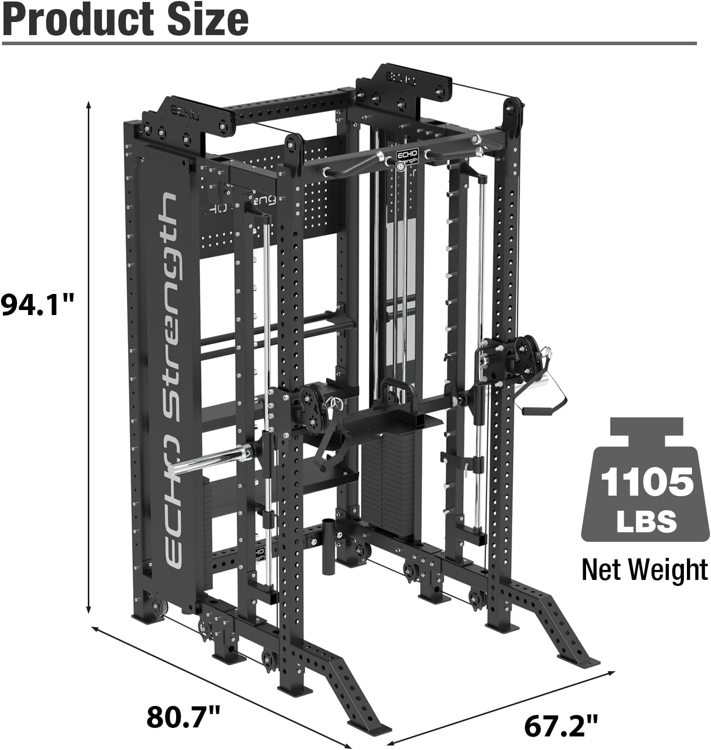 Commercial Functional Trainer Cable Machine with Dual Weight Stacks, Power Cage Squat Rack, Dual Cable Crossover Machine with Pulley System