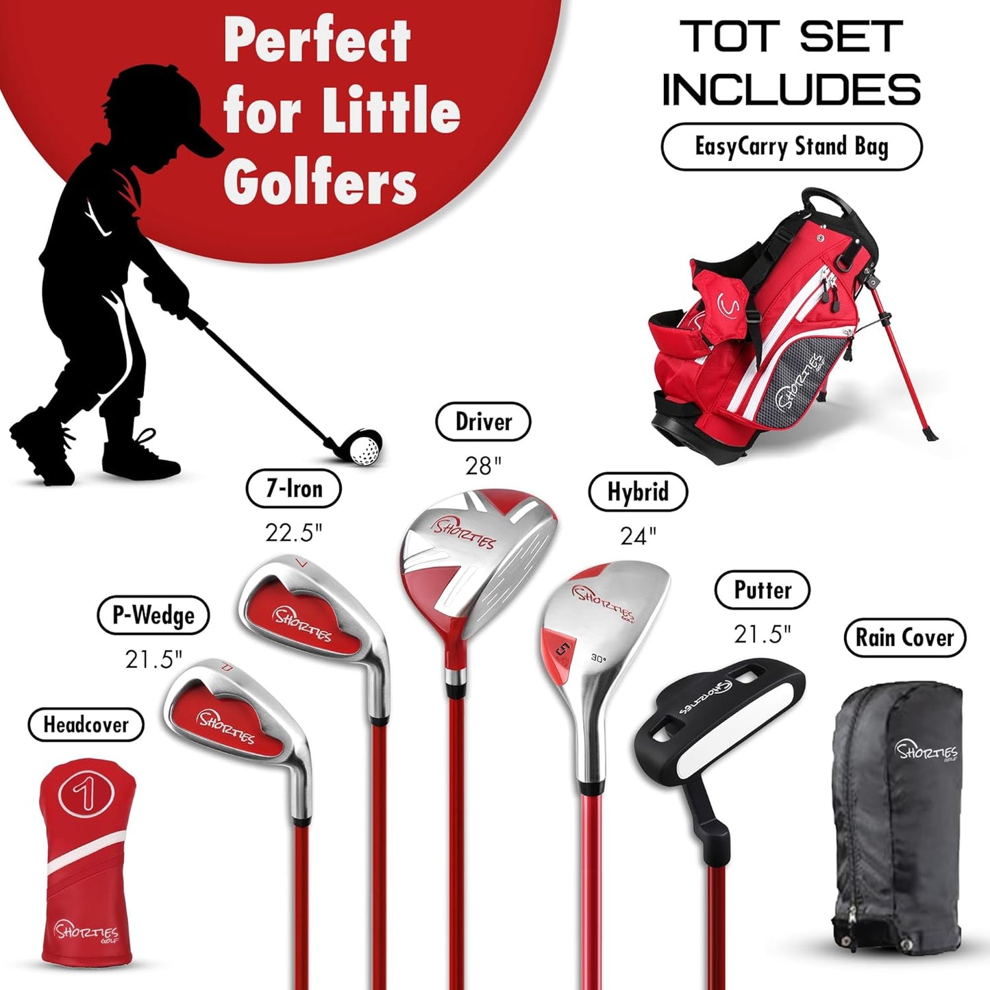 Kids Golf Club Set | Perfect for Toddler Golfers and Kids 34"-51" Tall | EasyCarry Stand Bag | Driver, 7-Iron, Putter, Headcover, and Rain Cover