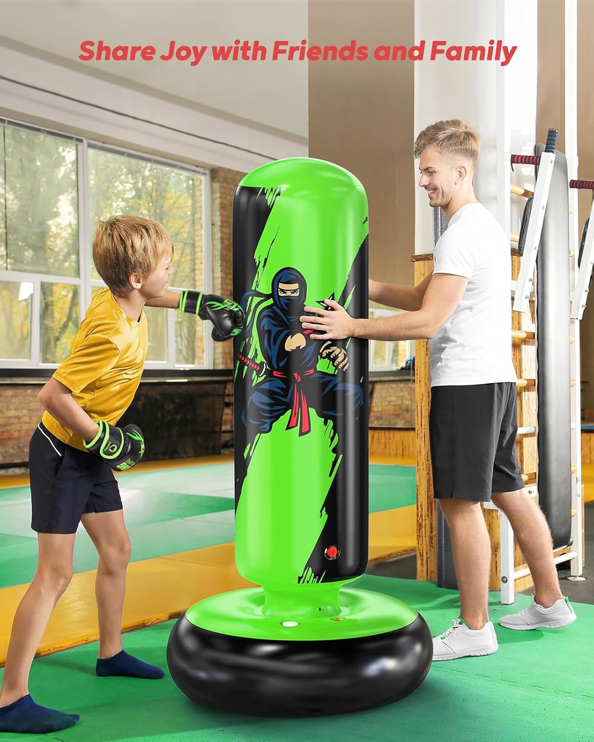 QPAU Punching Bag for Kids, 66 Inch Stable Inflatable Boxing Bag with Boxing Gloves, Stand Kids Punching Bag Toy for Boys & Girls Age 6-12, Boxing Set for Practicing Karate, Taekwondo, MMA