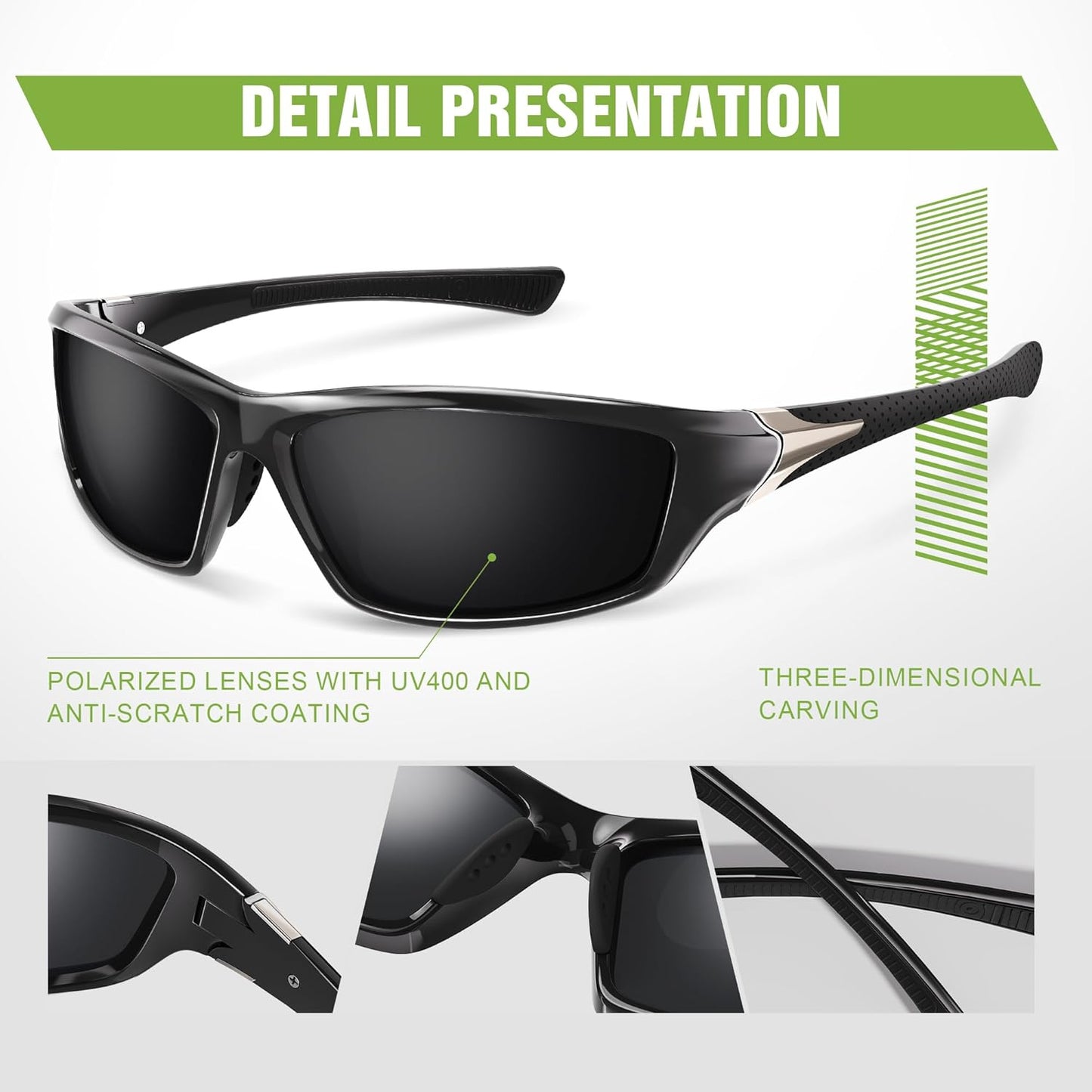 3 Pack Polarized Sports Sunglasses for Men, Mens Sunglasses Wrap Around UV400 Protection for Cycling Fishing Driving