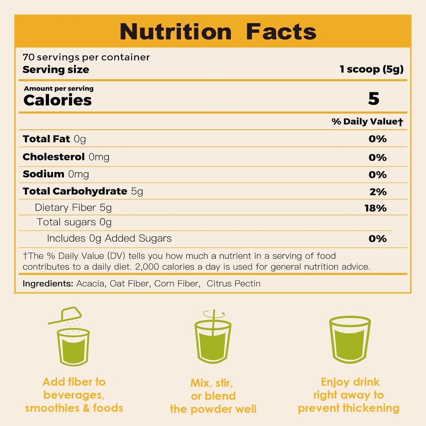 ZEBORA Fiber Supplement Powder, Soluble Prebiotic Fiber Powder Unflavored with Acacia for Digestive Health, Regularity and Hunger Control No Sugar Added, No Grit, Gluten Free, 70 Servings