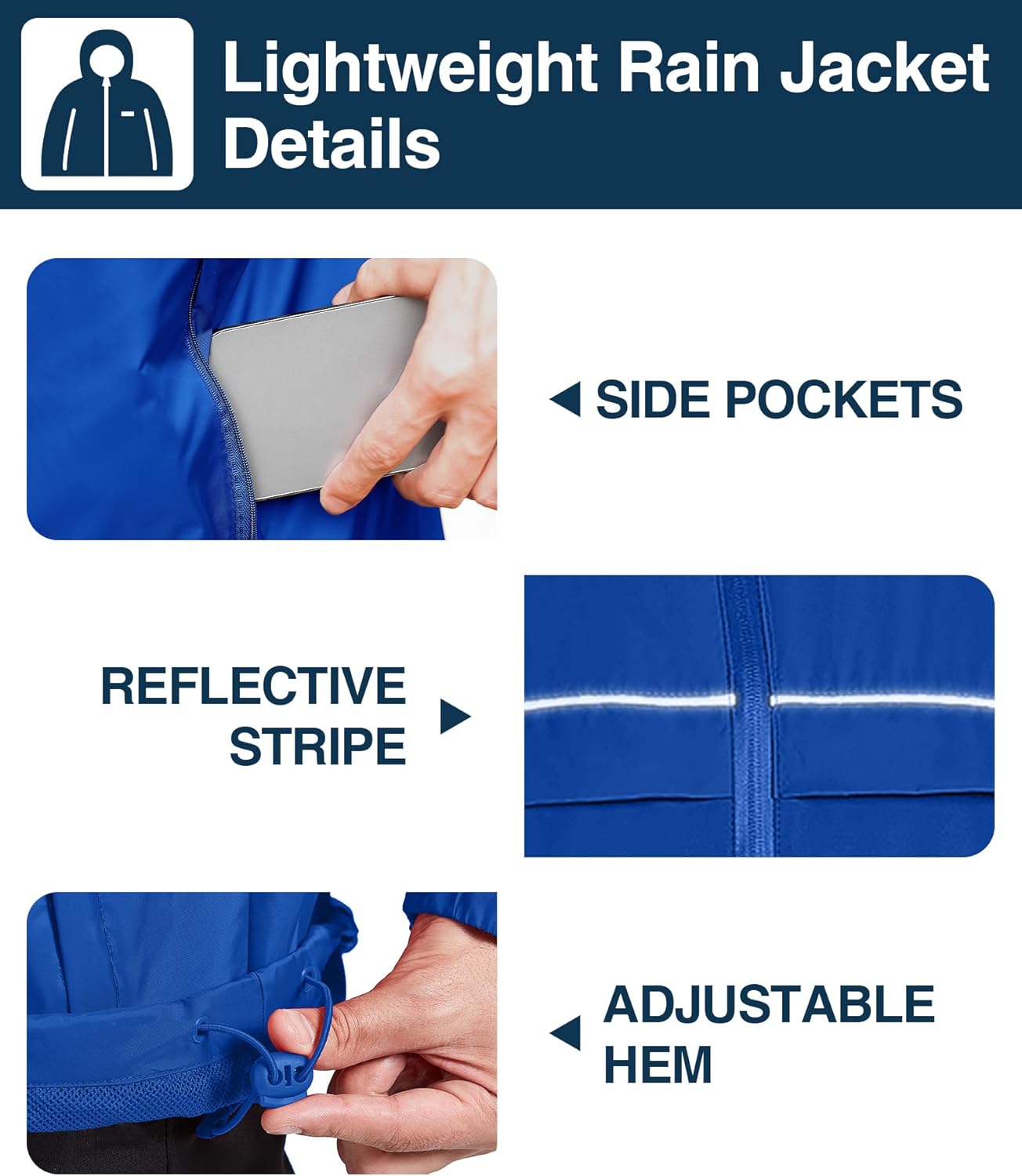 SWISSWELL Rain Jacket Men Waterproof Windbreaker, Lightweight Hooded Raincoat for Daily Casual