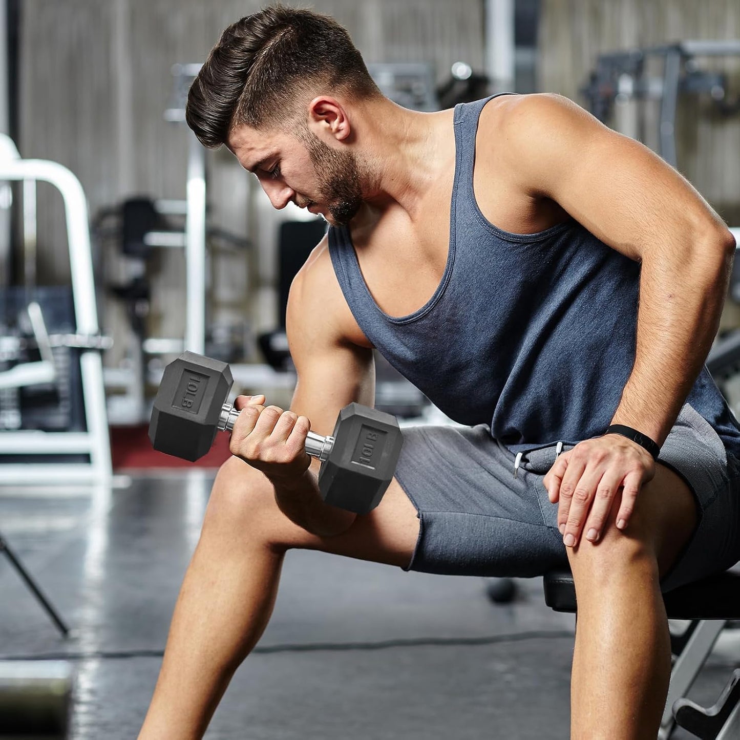 350/450/550lb Hex Dumbbell Set with Vertical Weight Rack (5-50 Lbs Rubber Coated Cast Iron) & 12-Piece EVA Gym Floor Mat Bundle (48 Sq Ft, 24"x24") - Non-Slip Handles, Heavy Duty Storage, Home Gym Essentials