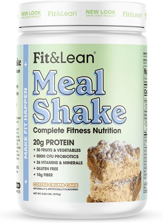 Fit & Lean Meal Shake, Fat Burning Meal Replacement, Protein, Fiber, Probiotics, Coffee Crumb Cake, 1lb, 10 Servings Per Container