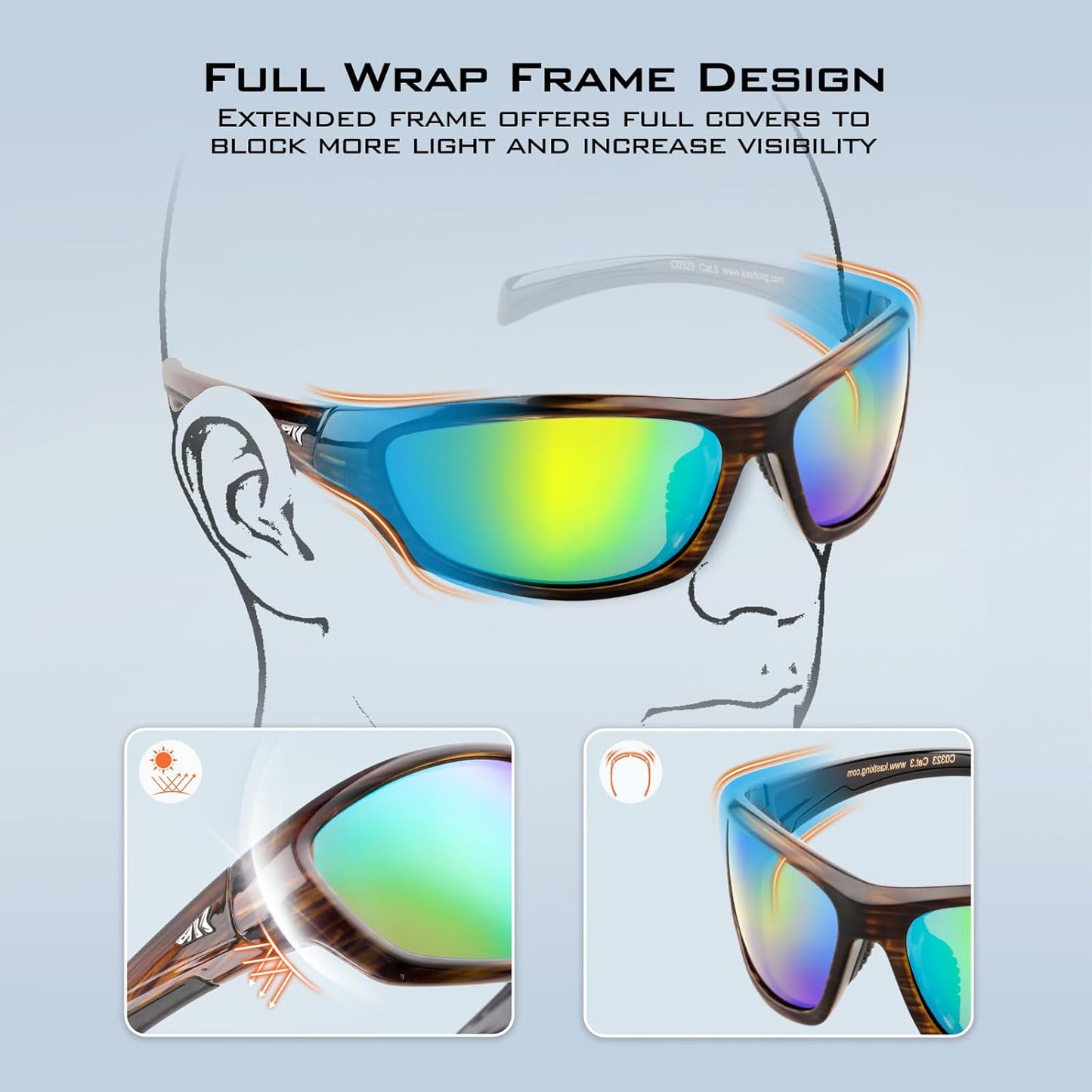 KastKing Hiwassee Polarized Sport Sunglasses for Men and Women, Wrap Sunglasses for Fishing Cycling and Running,UV Protection