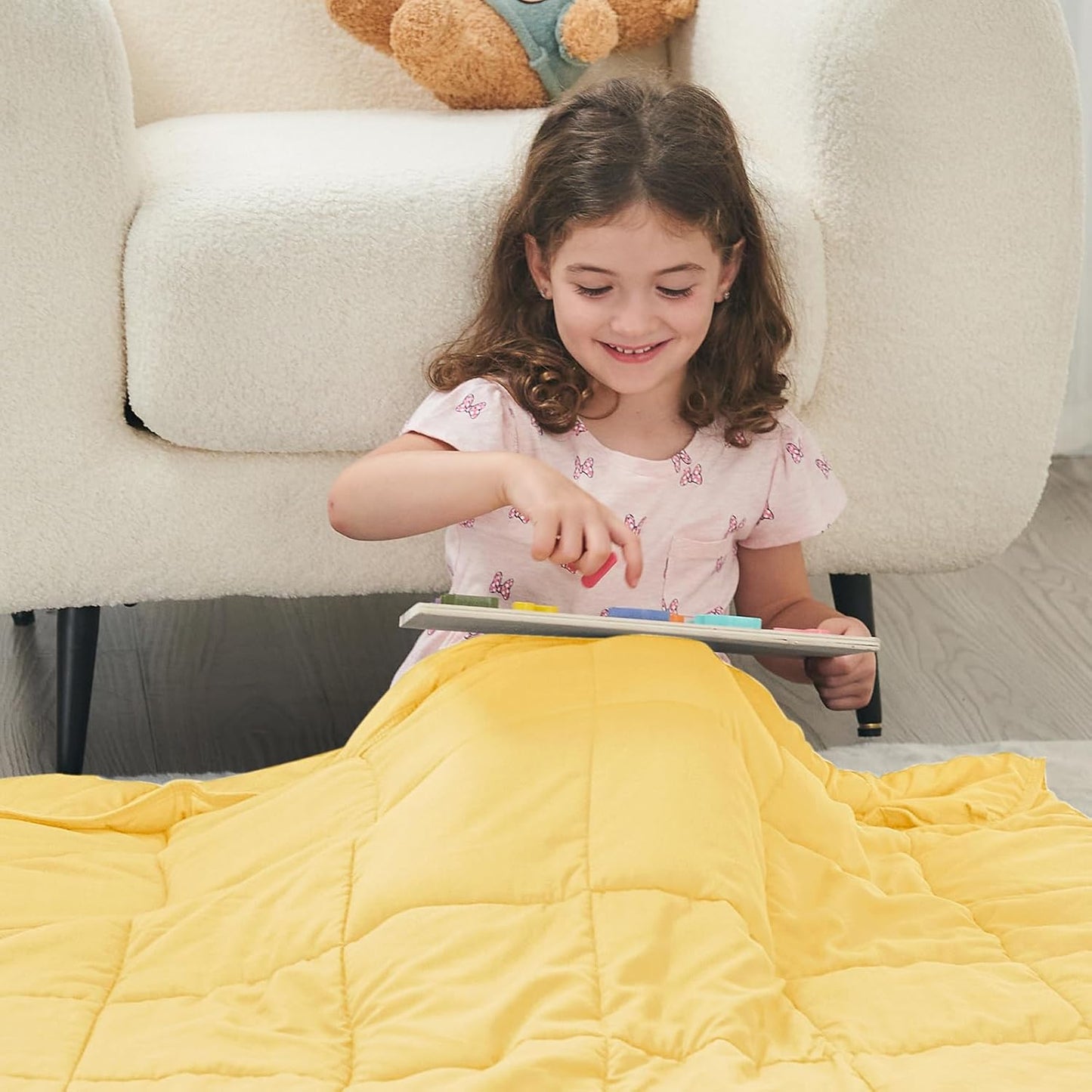 yescool Weighted Blanket (5 lbs, 36" x 48", Yellow) Cooling Heavy Blanket for Sleeping Perfect for 40-60 lbs, Breathable Blanket with Premium Glass Bead, Machine Washable