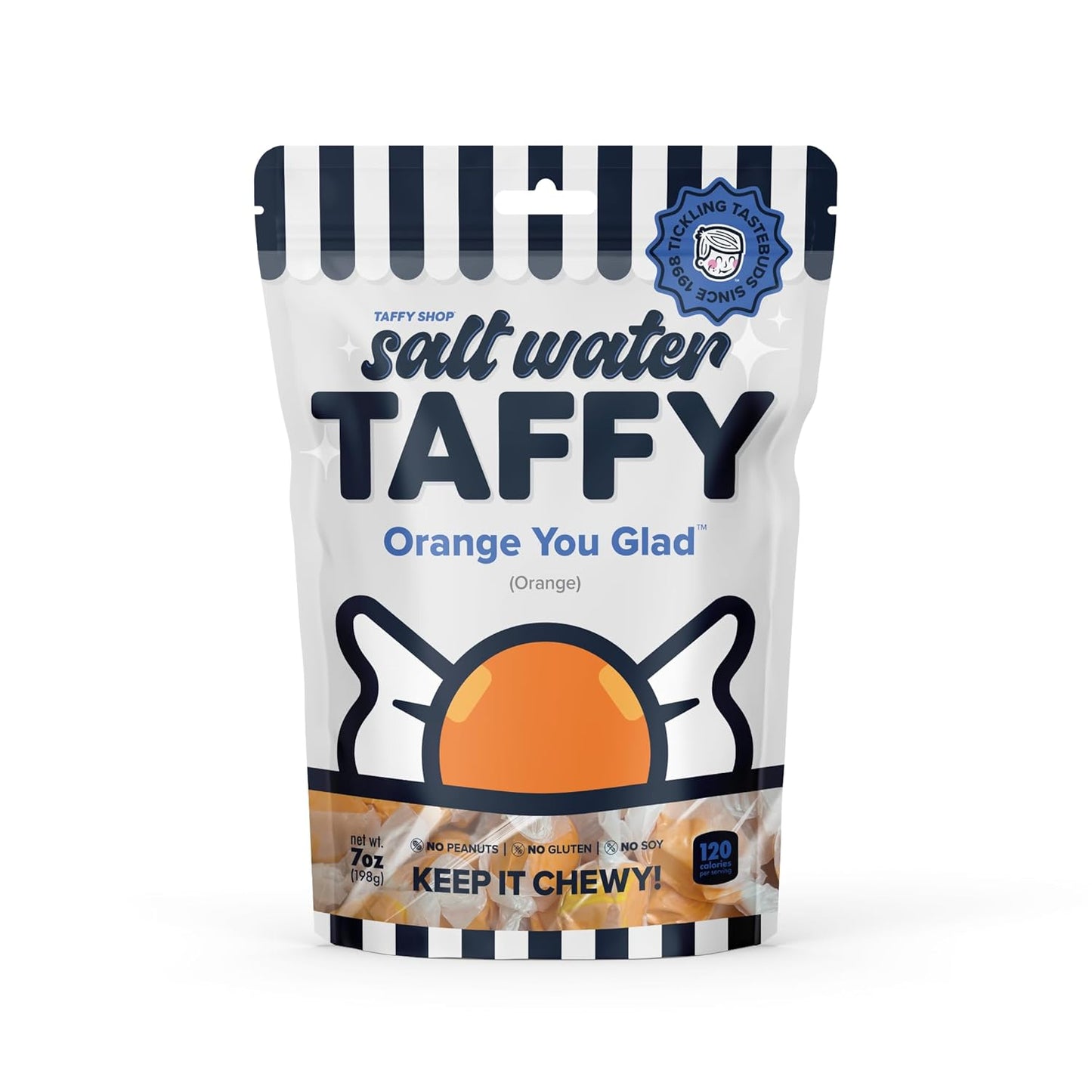 Taffy Shop Orange You Glad, Orange Salt Water Taffy – Gourmet Soft Chewy Candy, Bulk Sweet Snack, Fresh Gift & Gluten-Free, 35 Individually Wrapped Pieces (7oz)